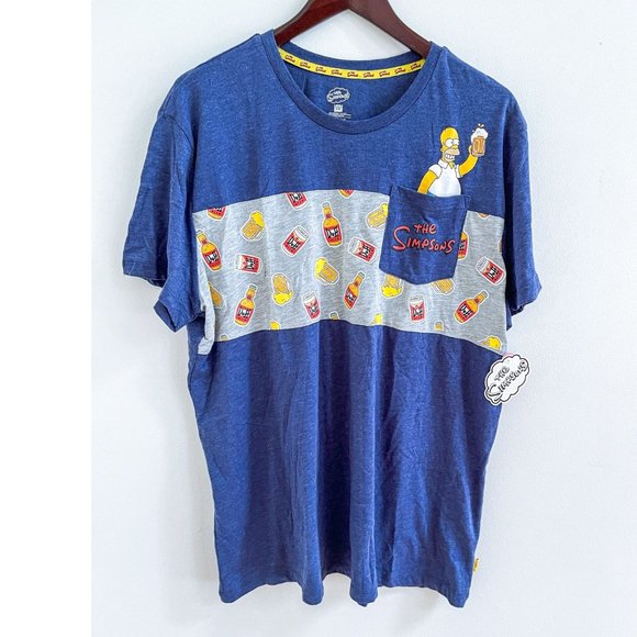 NWT 20th Century Fox TV The Simpsons Duff Beer Omer Front Pocket Tee T-shirt XL - Picture 1 of 9